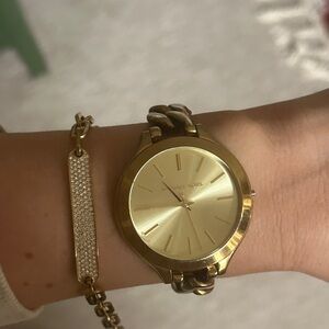 Michael Kors Gold Slim Runway Bracelet Watch + Bracelet